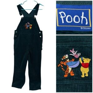 Winnie the Pooh Piglet Embroidered Overalls Corduroy Girls 14 Green Vintage EUC